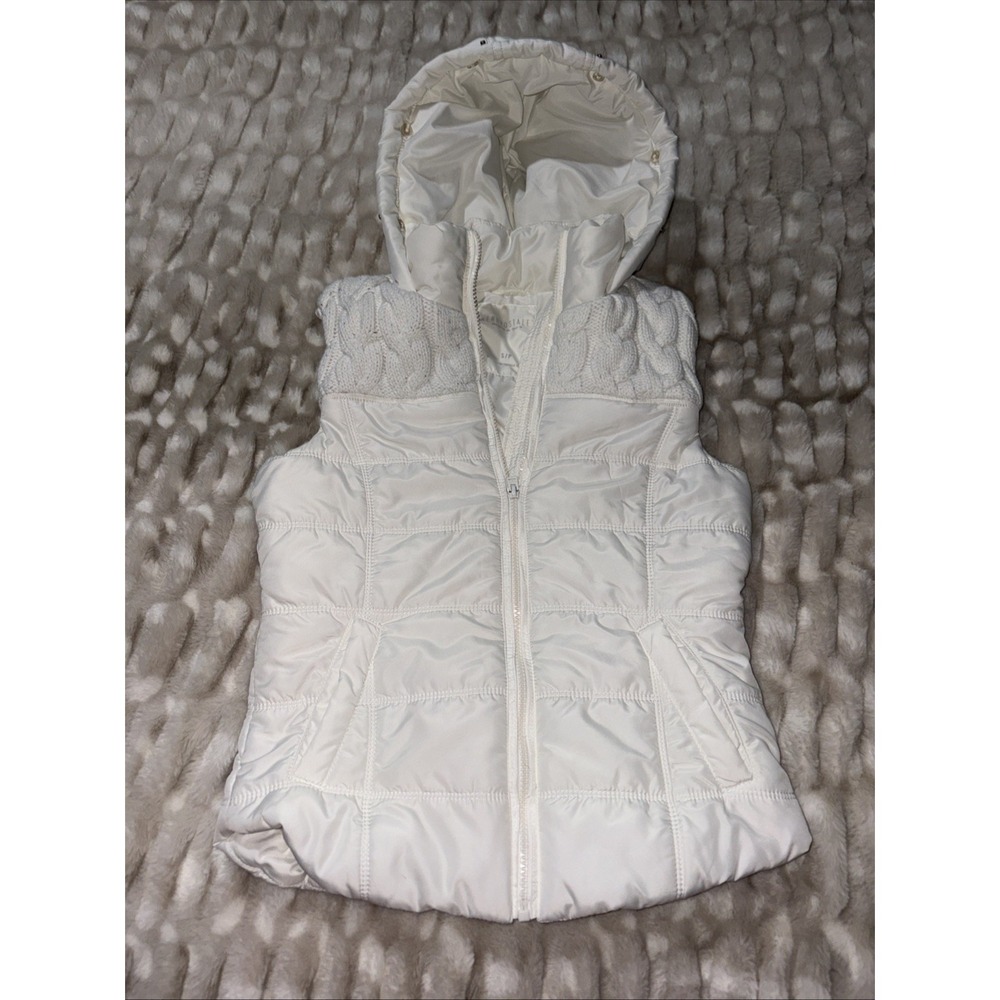 Aeropostale Winter White Cable Knit Sweater Trim Hooded Puffer Vest‎ Sz S